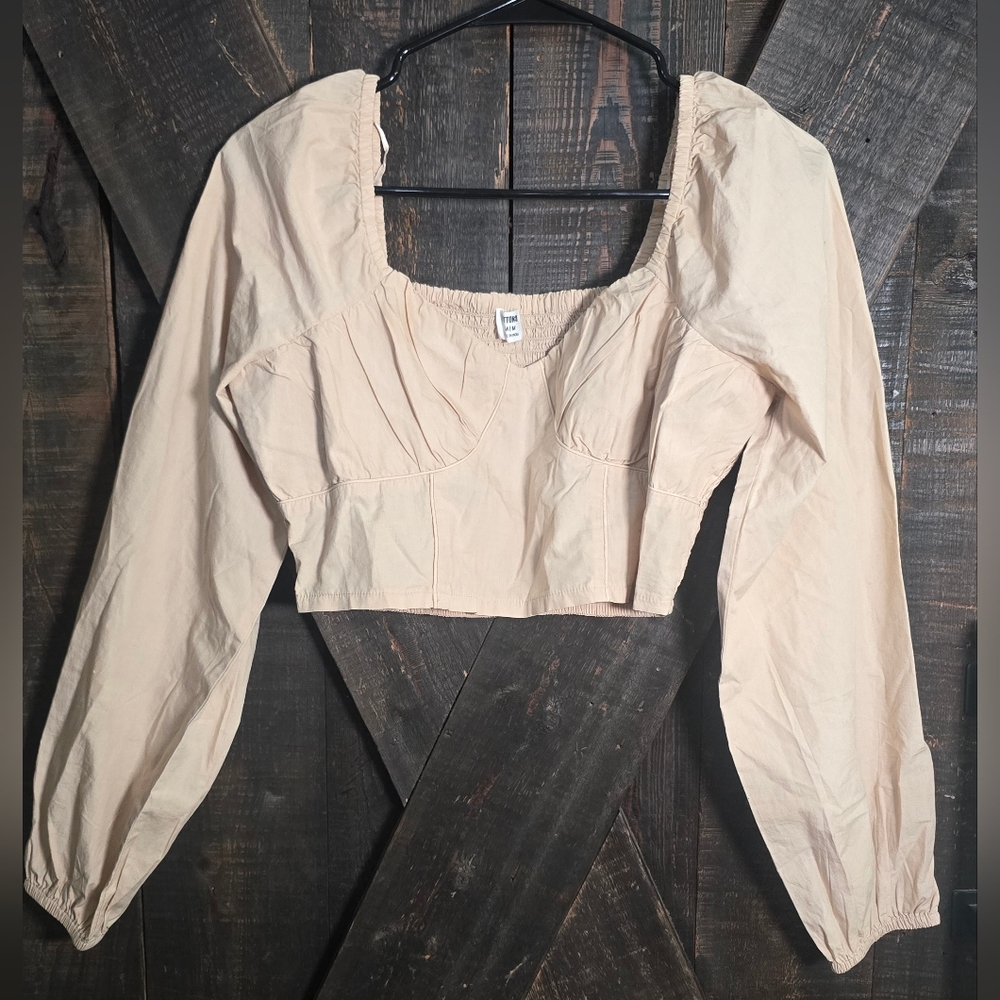 Cotton On Cream Long Sleeve Crop Top Blouse Juniors Medium